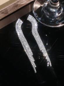 1 Pair Rhinestone Decorated Tassel Earrings, Fashionable And Elegant Jewelry Suitable For Wedding, Party, Birthday Gathering