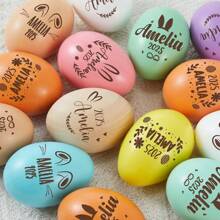 Personalized Carved Pattern Wooden Easter Eggs | Easter Egg Hunt Music Rattle, Birthday Graduation Gift - Multicolor - View 2