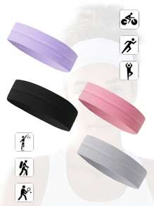 4pcs 3pcs Simple Yoga Headband Pack Casual Gym Daily Use Sweat Absorbent Running Headband Fitness Elastic Fabric Sweatband Headband Hair Band Sweat-Absortion - Multicolor - View 9