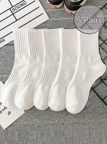 5 双男士春秋新款时尚休闲中筒袜，男女通用，秋季 - 白色 - 查看 7