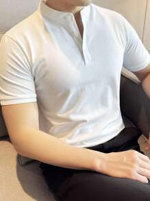 Men's 3 Button Henley T-Shirt With Priest Collar Slim Cotton Premium Portuguese Priest Collar Polo Shirt - 白色 - 查看 4