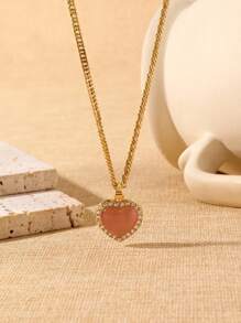 1 pieza Delicado y elegante colgante de dije de acero inoxidable chapado en oro de 18k con gota de agua en forma de corazón, decorado con perlas y rhinestones, collar de joyería adecuado para uso diario de damas, vacaciones, citas, compromiso, baile de graduación, San Valentín, Tanabata, regalo para mamá, el Día de la Madre