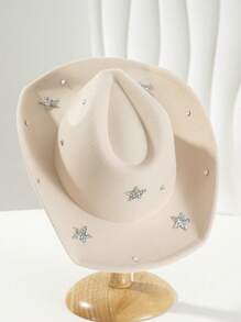 1 件男女通用毡牛仔帽，带有独特的星形镶嵌宝石装饰，波西米亚和朋克风格圆帽，优雅美观，适合主题派对、西方庆典、聚会、角色扮演、毕业典礼、化妆舞会、节日、婚礼、生日、音乐节 - 星星 - 查看 15