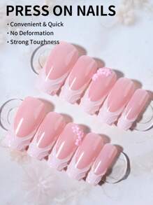 Bộ 24 miếng dán móng tay hình hoa vuông 3D bằng gel, thiết kế kiểu móng Pháp màu trắng, vừa vặn hoàn hảo với móng giả, bao gồm 1 miếng gel dẻo và 1 dũa móng, thích hợp cho phụ nữ và các cô gái sử dụng hàng ngày và dự tiệc. - Nhiều màu - Xem 2