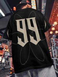 Men's Drop Shoulder Short Sleeve Casual Y2K Style T-Shirt - Black - View 5