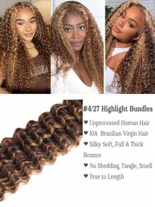 Curly Hair Honey Blonde Highlight 4/27 Human Hair Bundles Brazilian Deep Wave Bundles Human Hair 32 Inch Virgin Hair Weave 1PC Bundles Ombre Wavy 4/27 Colored For Women Human Hair - S4/27 - View 8