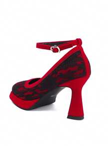 女士封闭式鞋头蕾丝花朵优雅哥特式高跟鞋甜美踝扣厚底高跟鞋