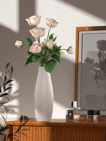 1pc Moderne Wit Herringbone Vase, Monobloc Material, Bedroom, Office, Living Room, Cabinet ation, Great Holidays Presents Birthday Graduation Home Room Flower Vase Glass view 7