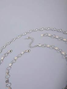 3pcs Set Minimalist Heart Tassel Alloy Circle Chain Necklace With Glass Crystal Pendants, Elegant Party & Wedding Jewelry Gift (Handmade Chain Customized Length, Quantity Of Circles Varies) - Multicolor - View 5