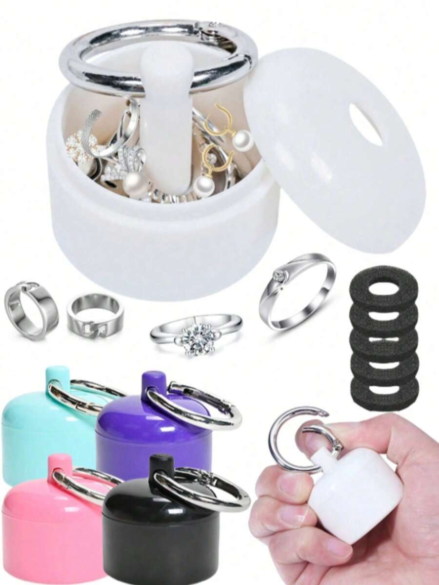 1Pc Jewelry Box Case,Portable Jewelry Storage Case,Traveling Jewelry Holder Storage, Pill Box Keychain Container,Keychain,Portable Ring Holder Keychain,Sports Jewelry Box Case,Travel Jewelry Box Case,Women'sTraveling Ring Holder Keychain Gifts Women Girls - Multicolor - View 1