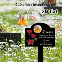 可定制的 2D 纪念墓碑，黑色亚克力花园桩，可定制照片和文字名称，适用于花园、草坪或户外使用 - 非常适合纪念、纪念亲人或宠物墓碑