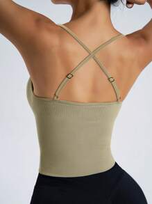 NcmRyu Top de tirantes finos de yoga de unicolor para mujeres, camiseta sin espalda sensual como capa base para trotar, ropa deportiva