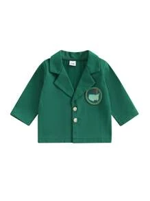 Toddler Boys  Girls Long Sleeve Lapel Jacket - Chic Spring Coat With Applique For Kids - Green - View 2