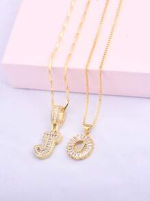 2 件/套女士字母首字母吊坠项链，26 个字母项链，配有可调节 18 英寸 - 20 英寸链条，含礼品盒，优雅的情人节礼物，适合日常佩戴 - 金黃色 - 查看 25