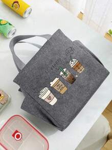 4-Cup Coffee Pattern Insulated Lunch Bag With Black Utensil Pouch, Double Pocket Lunch Box, Large Capacity, Student Meal Thermal Cooler Bag, Portable Travel Picnic Bag, Office School Lunch Box, Work Lunch Box, Work Office Holiday Lunch Box, Unisex Multipurpose Camping School Lunch Box (4 Color Options) - Multicolor - View 6