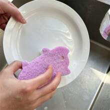 4pcs Cute Cartoon Pig Three Layer Dishwashing Sponge, Cleaning Sponge, Dishwashing Cloth, Kitchen Brush, Random Color,Multi-Purpose Dish Brush,2025 New Style