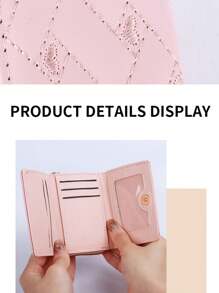 Women Simple Tri-Fold Wallet Zipper Coin Purse Wristlet Quilted Detail Wallet Quilted Pattern Compact Wallet Fashion Credit Card Holder Wallet Purse Wallet Mini Wallet Small Wallet - Multicolor - View 9