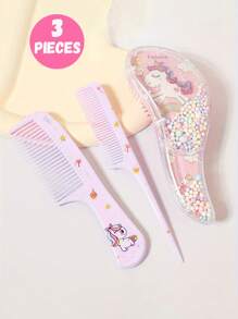 3pcs/2pcs Cartoon Hair Comb Set - Wet And Dry Combing And Styling Brush For All Hair Types, Durable ABS Plastic Handle, Perfect Gift Choice(Purple Unicorn Comb Pattern Random)