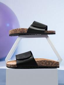 Unisex Spring To Summer Casual Slip-On Hook And Loop Slippers, Indoor Outdoor Comfortable Slides - Black - View 3