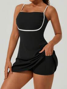 Vestito sportivo estivo da donna NcmRyu con vita stringata, color block, adatto per allenamento, corsa, tennis, fitness