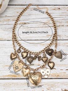 1 Pc Vintage Heart Locket Charm Necklaces Multi Heart Charms Statement Necklace Jewelry - Bronze - View 3