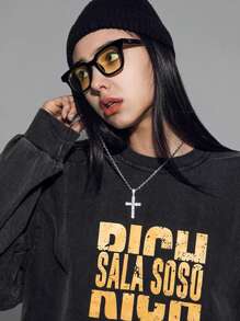 1 件时尚百搭的方晶锆石吊坠项链，适合作为男女珠宝配饰礼物 - 銀色 - 查看 2