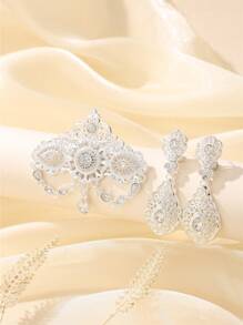 摩洛哥婚礼花朵胸针耳环套装，法式宫廷复古风格女士珠宝套装，适合婚礼、宴会和派对 - 風格2 - 查看 3