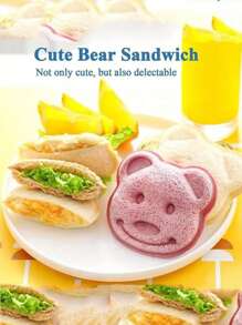 1件/2件/5件/塑料卡通熊三明治切割机迷你卡通熊面包刀午餐烘焙模具创意动物主题厨房小工具适用于儿童厨房小工具 - 彩色 - 查看 2