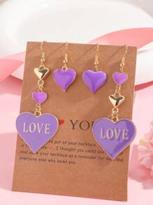 1/2 Pairs Multi-Color Fashion Heart-Shaped Metal LOVE Enamel Pendant Earring Set, Suitable For Women Daily Wear, Valentine's Day Gift,Mom,Mother,Mother's Day,Gift