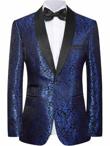Men's Floral Dinner Party Prom Wedding Stylish Suits For Men One Button Dinner Jacket Pants Sethalloween - 藍色-2件 - 查看 4