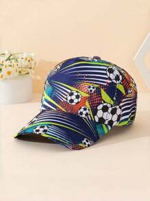 1 pieza Gorra de béisbol unisex para niños con estampado gráfico de fútbol, transpirable, azul marino, apta para uso en exteriores y uso casual durante todo el año