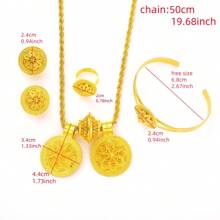 African Dubai Style Women Jewelry Set, Golden Color Classic Elegant Accessories Including Pendant Earrings Ring Bracelet, Bride Wedding Gift - Yellow Gold - View 4