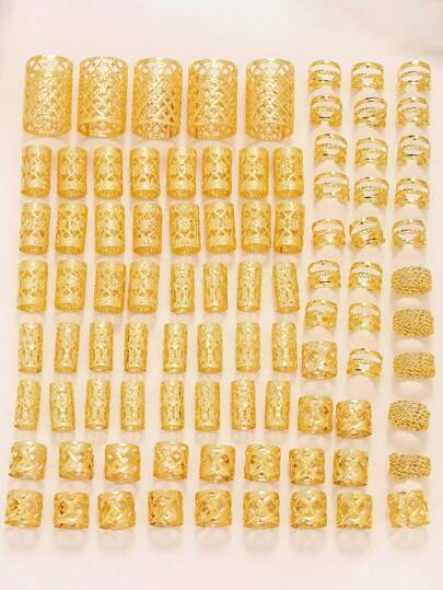 90颗金/银色脏辫珠环，独特的嘻哈街头风发饰，适用于编发，金色头饰，发饰，女士发饰，秋季，旅行，美发工具，女士配饰，美发用品，秋季，头发，发饰，女士发饰，旅行，发饰，女士配饰，发饰，女士发饰，美发工具，美发用品，用品，美容配饰，礼物，旅行，女士礼物，美发用品，圣诞礼物