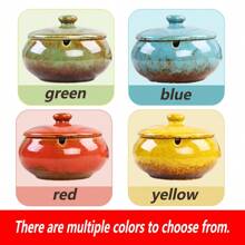 Ceramic Ashtray With Lid, Indoor Or Outdoor Smoke-Free And Windproof Ashtray, Terrace Desktop Office Smoked Ash Rack, Desktop Home Office Decorative Ashtray, Holiday Gift Gifts Birthday Graduation - Multicolor - View 2