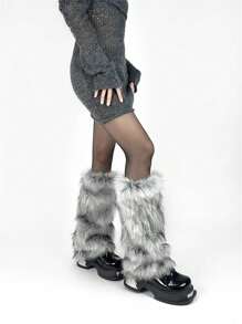 40cm Hot Girl Calf Cover Fur Socks Set Imitation Fox Fur Grass Legs Set Thermal Lined Thickened Subculture Medium Socks Y2k Piled Socks 1 Pair