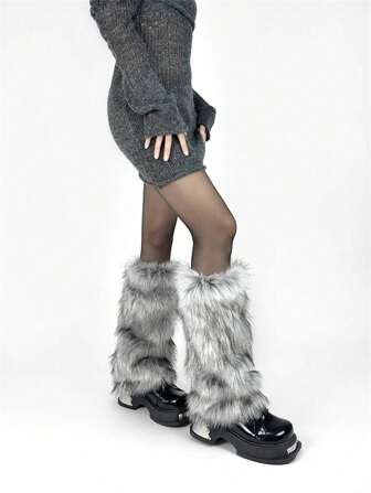 40cm Hot Girl Calf Cover Furry Leg Warmers, Thermal Lined Thickened Subculture Medium Y2k Leg Warmers 1 Pair, Cozy