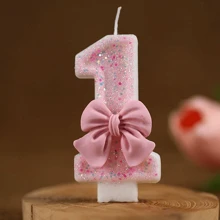1pc Birthday Candle Number, Cake Decor For Festival Party, Pink Bow Digit Candle Gifts Graduation