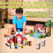 Juego de construcción de bloques magnéticos Mundo de la mina para niños, juguete educativo STEM Montessori de cubos sensoriales