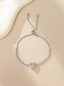 1 قطعة سوار انيق مرصع بحجر المكعب على شكل قلب باللون الذهبي/الفضي مناسب للنساء