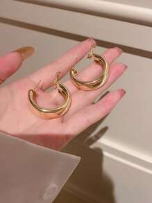 1 对优雅简约宽弧形耳环，适合女性日常或派对佩戴 - 圓款 - 查看 4