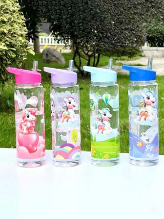 1 pièce Tasse d'eau transparente de 800 ml avec motif mignon de dessin animé et paille. Tasse en plastique anti-chute pour bébés, enfants, élèves du primaire, maternelle et utilisation extérieure à l'école. Tasse portable pour bébé