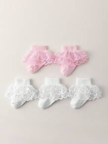 5 Pairs Infant Girls Lace Trim Socks, Simple & Practical Multifunction - Multicolor - View 2