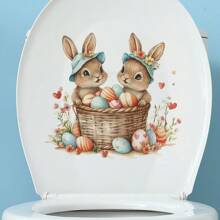 1PC Easter Bunny Egg Toilet Sticker Bathroom Toilet Beautification, Suitable For Toilet Easy To Paste And Reusable Gifts Birthday Graduation Room Decor Home Decor Wall Decor Bathroom Decor Bedroom Decor Room Decoration Stuff Living Room Decor House Decor Home Decor Living Room Wall Art Wall Paper Stickers Personalised Stickers