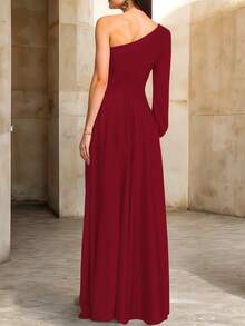 Casual Off Shoulder Leg Slit Dress - 紅色 - 查看 3