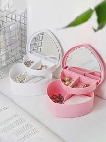 1 pièce Jolie boîte à bijoux avec miroir, boîte de rangement pour pinces à cheveux, boîte à bibelots en forme de cœur, cadeau d'anniversaire pour les filles, boîte à bijoux, support à bijoux, boîte à bijoux de bureau