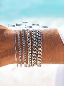 Men's Cuban Bracelet,Classic Basic Stainless Steel Chain Bracelet, Hip-Hop Sports Tough Guy Jewelry, Fashionable Jewelry Gift Suitable For Party Beaches