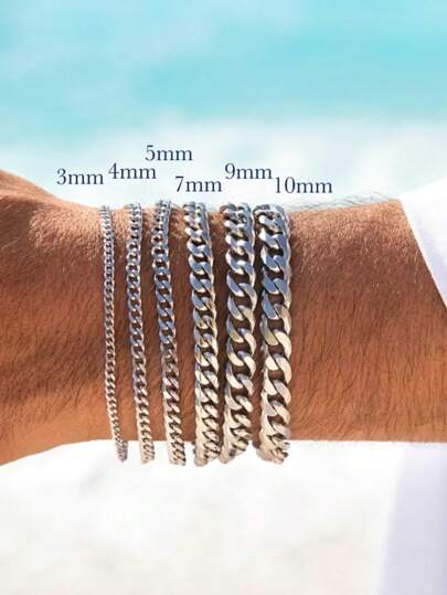 Men's Cuban Bracelet,Classic Basic Stainless Steel Chain Bracelet, Hip-Hop Sports Tough Guy Jewelry, Fashionable Jewelry Gift Suitable For Party Beaches