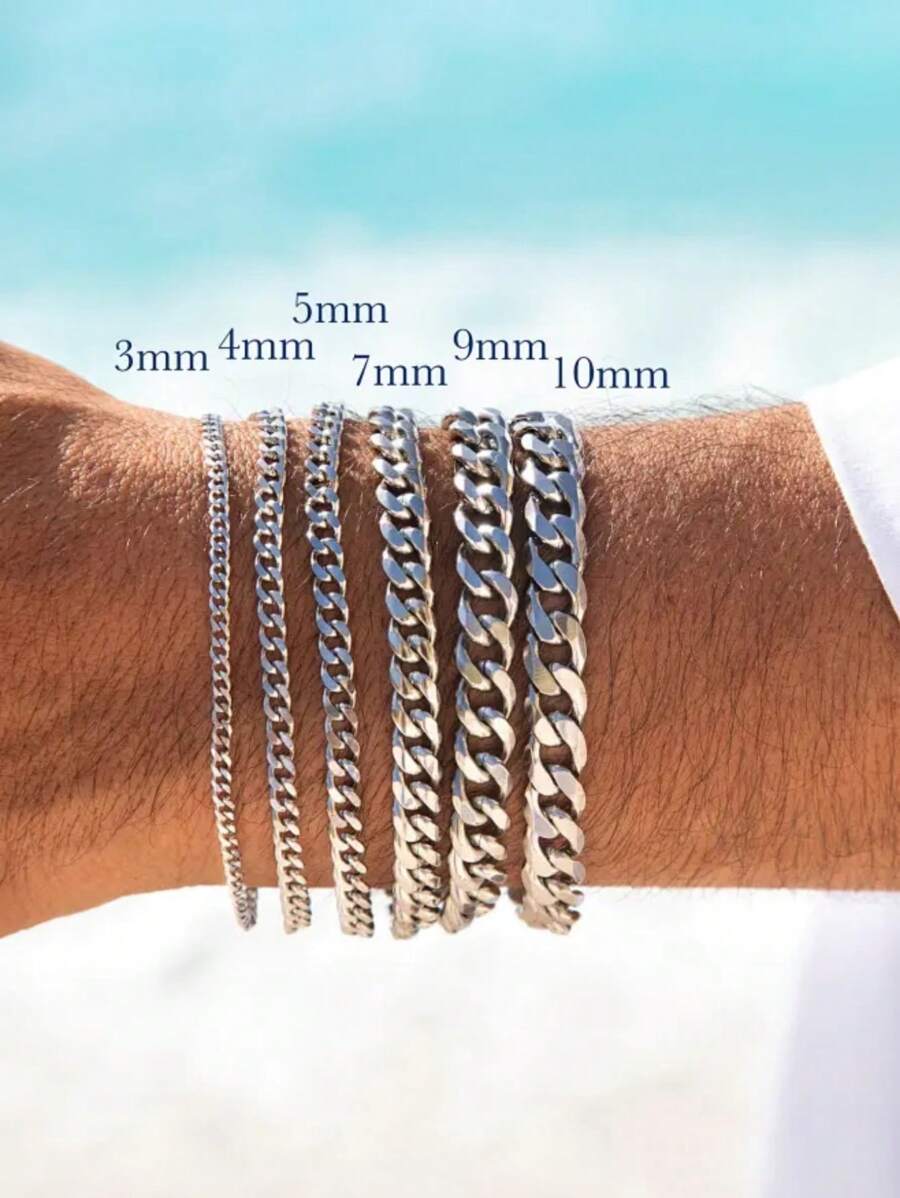Men's Cuban Bracelet,Classic Basic Stainless Steel Chain Bracelet, Hip-Hop Sports Tough Guy Jewelry, Fashionable Jewelry Gift Suitable For Party Beaches