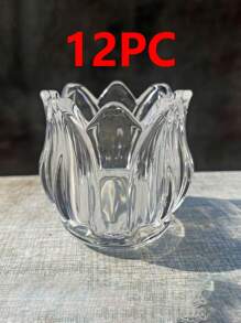 12pcs Tulip Flower Glass Candle Holders, Crystal Glass Cup Wedding Decor Candle Stands