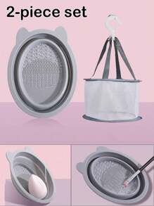 化妆刷清洁套装：硅胶清洁垫、折叠刷清洗碗、化妆海绵清洁工具、防尘化妆海绵干燥架。非常适合母亲节、教师节礼物